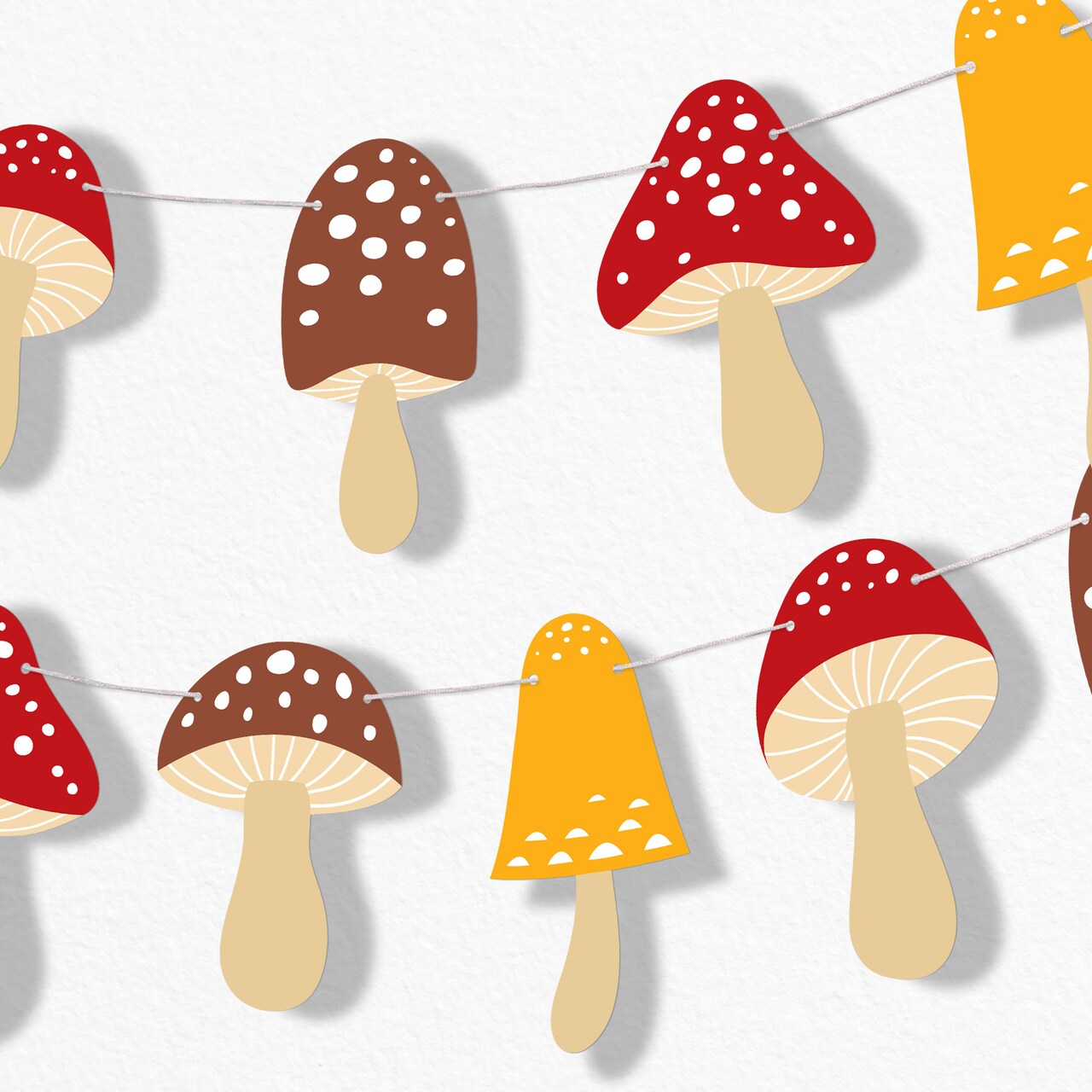 Big Dot of Happiness Wild Mushrooms Garland Banner, Toadstool Decor, Birthday Party Decorations Backdrop, 30 Feet of Cord, 15 Paper Mushroom Shapes